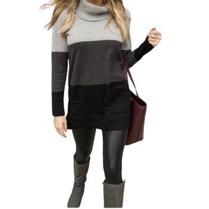 EIGHT EIGHT EIGHT Sweater Cowl Neck longline block gray black size Large